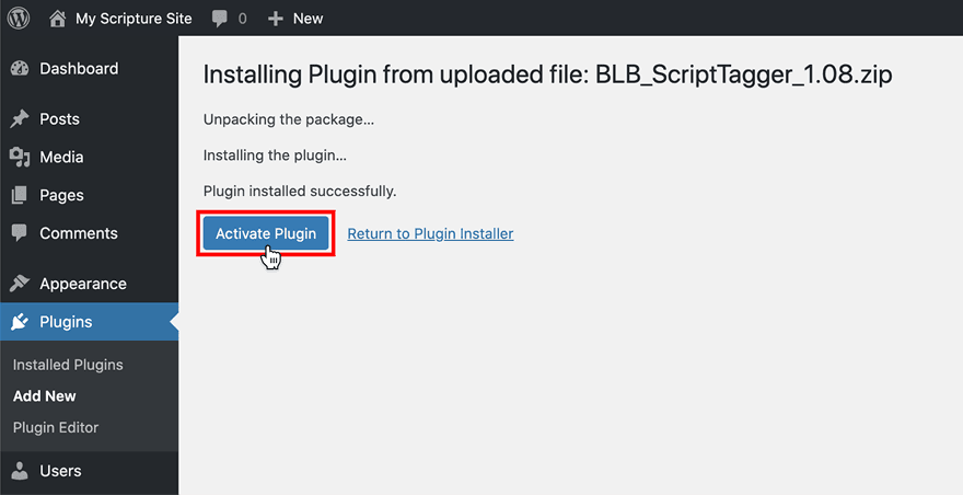 Looking at your list of plugins, find "BLB ScriptTagger" and click "Activate"